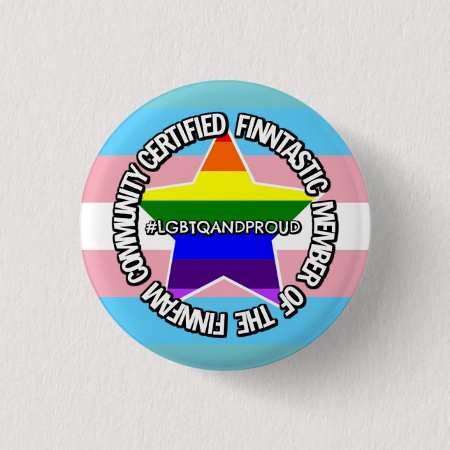 (LGBTQ) Certified FinnFam Member Badge 1 Inch Round Button (Front)