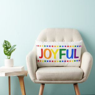LGBTQ Christmas Decor   Rainbow Pride Flag Joyful Lumbar Pillow