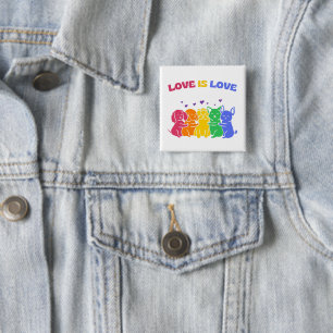 LGBTQ Colourful Love is Love Cats and Dogs 2 Inch Square Button