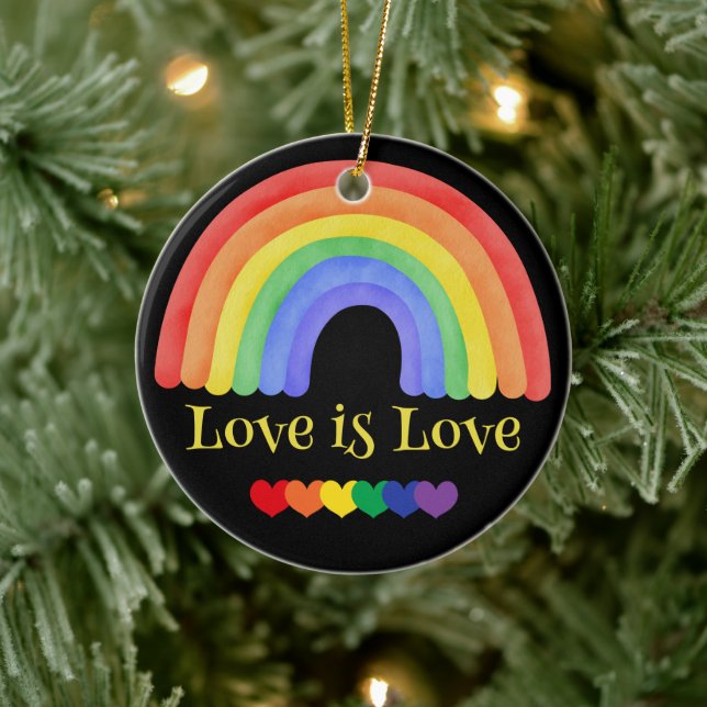 LGBTQ Colourful Rainbow Custom Text Ceramic Ornament (Tree)