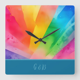 lgbtq colourful rainbow  square wall clock