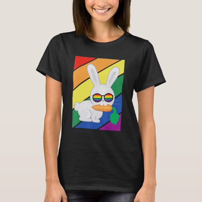 Lgbtq Flag Gay Pride Month Rainbow Rabbit With Lgb T-Shirt (Front)