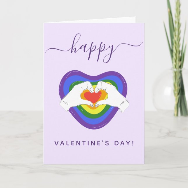LGBTQ Flag Heart Gay Pride Valentine's Day Romance Card (Front)