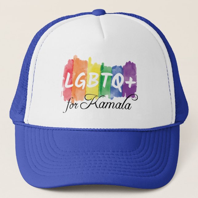 LGBTQ for Kamala Rainbow Gay Pride Trucker Hat (Front)