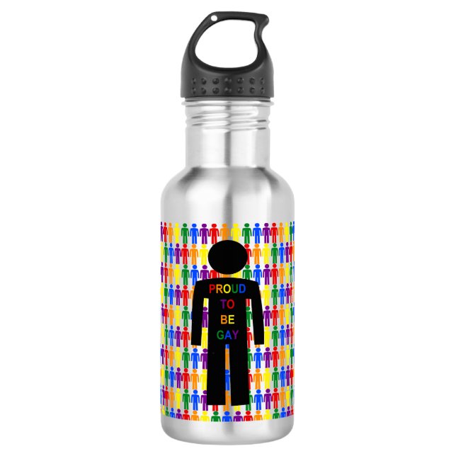 LGBTQ Gay Man Silhouette and Rainbow Men 532 Ml Water Bottle (Front)