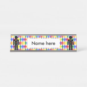 LGBTQ Gay Man Silhouette and Rainbow Men Desk Name Plate