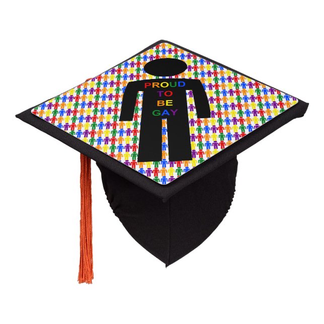 LGBTQ Gay Man Silhouette and Rainbow Men Graduation Cap Topper (Angled)