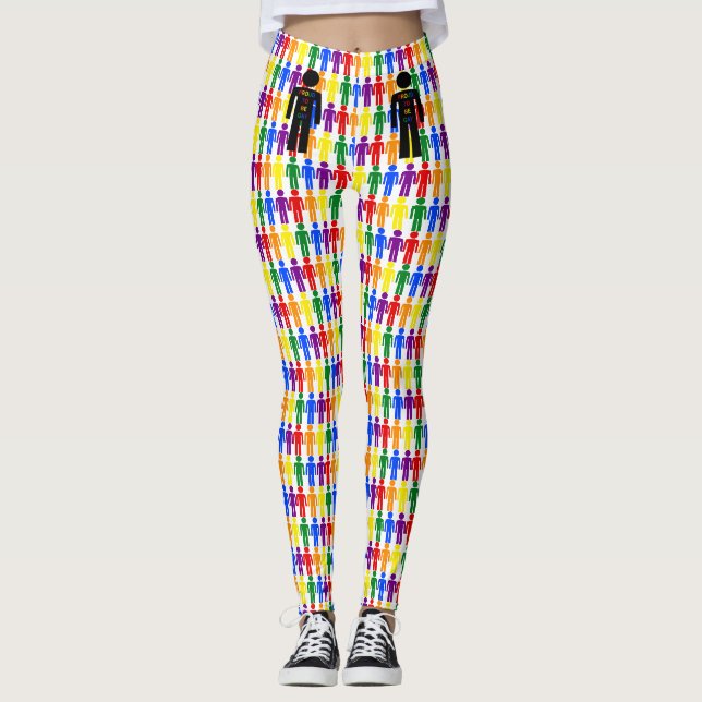 LGBTQ Gay Man Silhouette and Rainbow Men Leggings (Front)