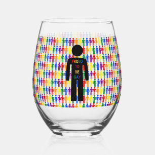 LGBTQ Gay Man Silhouette and Rainbow Men Stemless Wine Glass