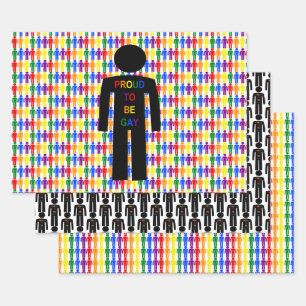 LGBTQ Gay Man Silhouette and Rainbow Men Wrapping Paper Sheet