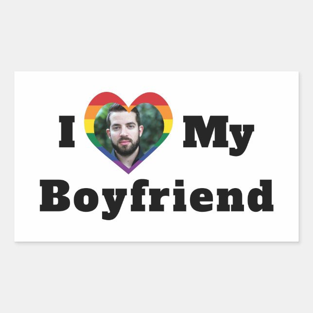 LGBTQ Gay Pride Custom Photo I Love My Boyfriend Sticker (Front)