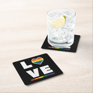 LGBTQ Gay Pride Flag Distressed Grunge Love Square Paper Coaster