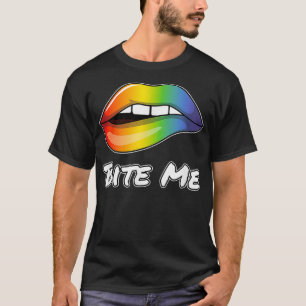 LGBTQ Gay Pride Funny Rainbow Lips Bite Me Pride M T-Shirt
