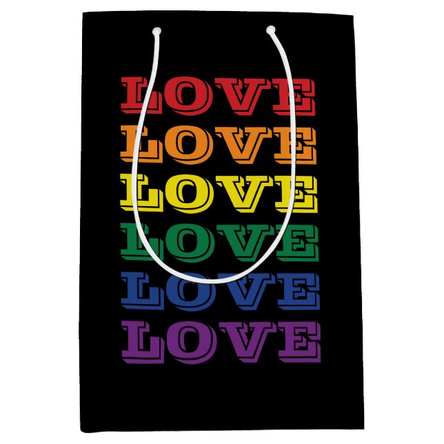 LGBTQ Gay Pride Love Customizable Repeated Text Medium Gift Bag (Front)