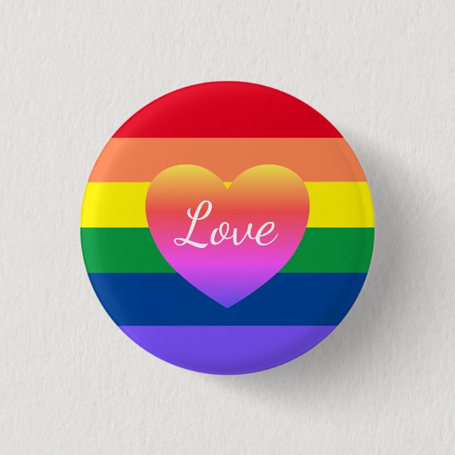 LGBTQ Gay Pride Love Rainbow Heart 1 Inch Round Button (Front)
