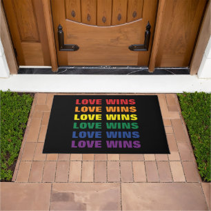 LGBTQ Gay Pride Love Wins Customizable Repeat Text Doormat