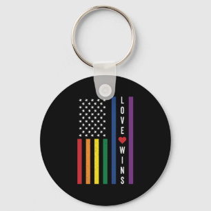 LGBTQ Gay Pride Love Wins USA American Flag Keychain
