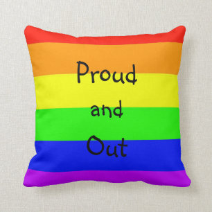 LGBTQ gay pride rainbow flag proud and out Throw Pillow