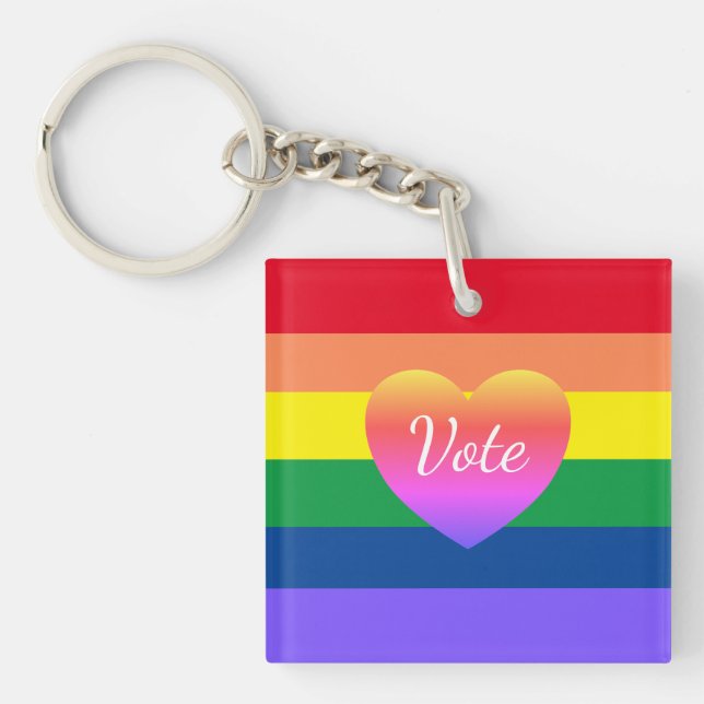 LGBTQ Gay Pride Rainbow Vote 2024 Election Keychain (Front)