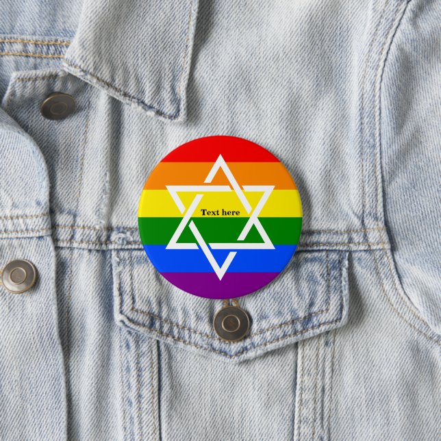 LGBTQ Gay Rainbow Flag Jewish Star of David  3 Inch Round Button (In Situ)