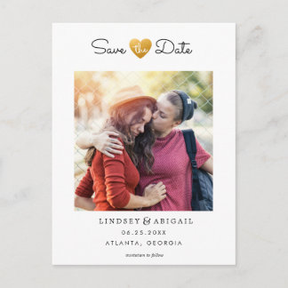 LGBTQ Gold Heart Save the Date with Photo Postcard