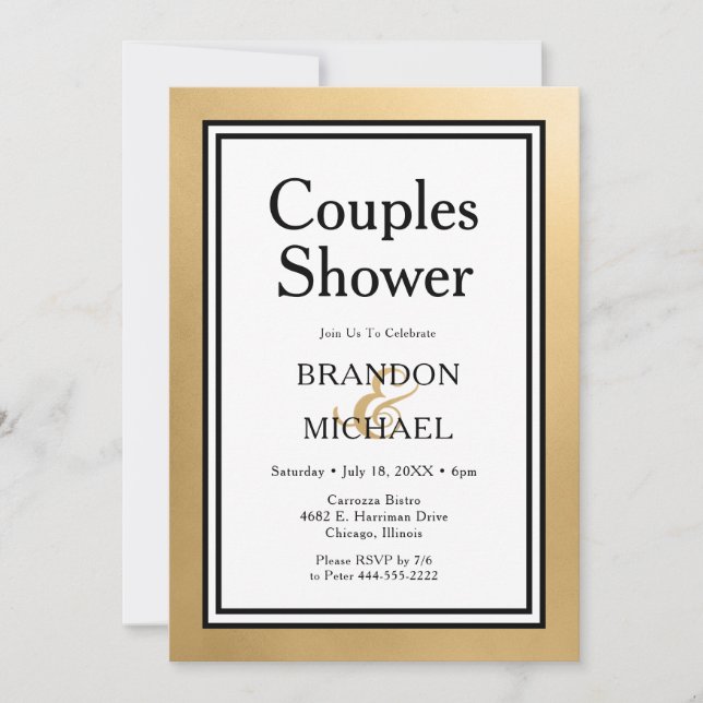 LGBTQ Gold Modern Couples Shower Invitation (Front)