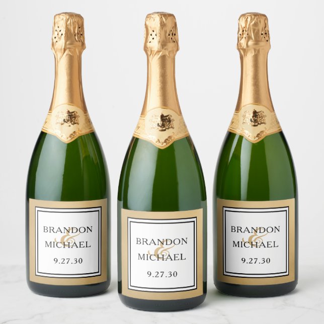 LGBTQ Gold Modern Wedding  Sparkling Wine Label (Bottles)