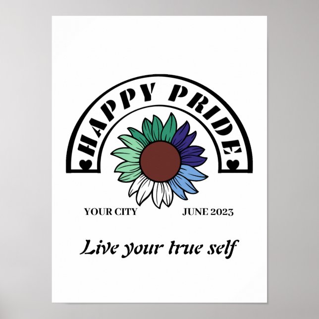LGBTQ Happy Pride: Sunflower in Gay Man Flag Colou Poster (Front)