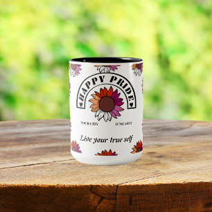 LGBTQ Happy Pride: Sunflower in Lesbian Flag Color Two-Tone Coffee Mug