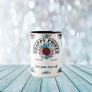 LGBTQ Happy Pride: Sunflower in Transgender Colors Two-Tone Coffee Mug