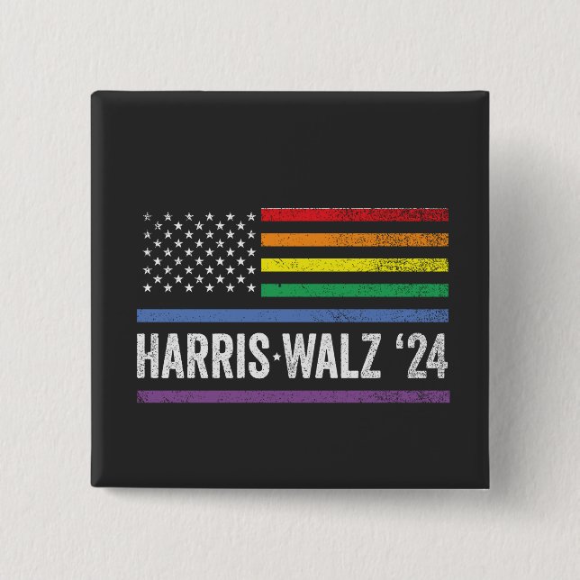LGBTQ Harris Walz American Flag Election 2024 2 Inch Square Button (Front)