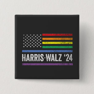 LGBTQ Harris Walz American Flag Election 2024 2 Inch Square Button