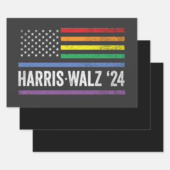 LGBTQ Harris Walz American Flag Election 2024 Wrapping Paper Sheet (Set)