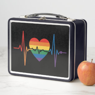 LGBTQ Heartbeats Heart Pride Gay Lesbian Trans Bi Metal Lunch Box