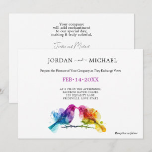 LGBTQ+ horizontal Rainbow Lovebirds Invitation
