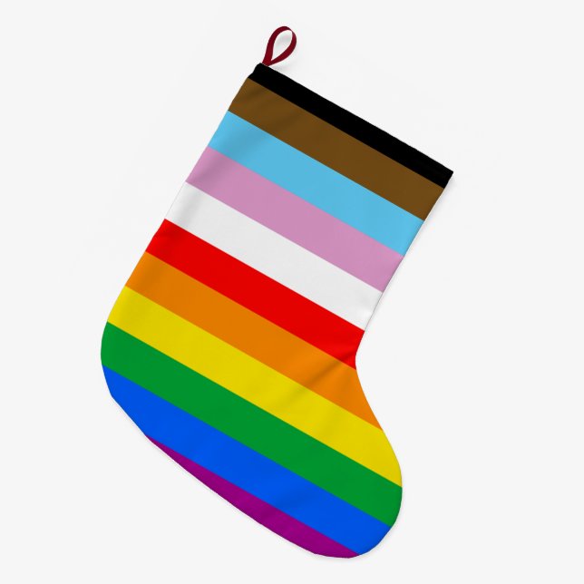 LGBTQ+ INCLUSIVE PRIDE FLAG LARGE CHRISTMAS STOCKING (Front (Hanging))