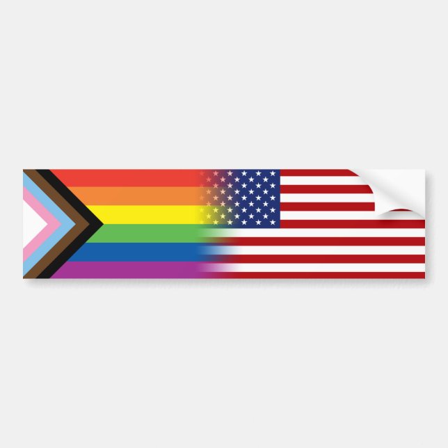 LGBTQ Inclusive Progress Pride Flag American Flag Bumper Sticker (Front)