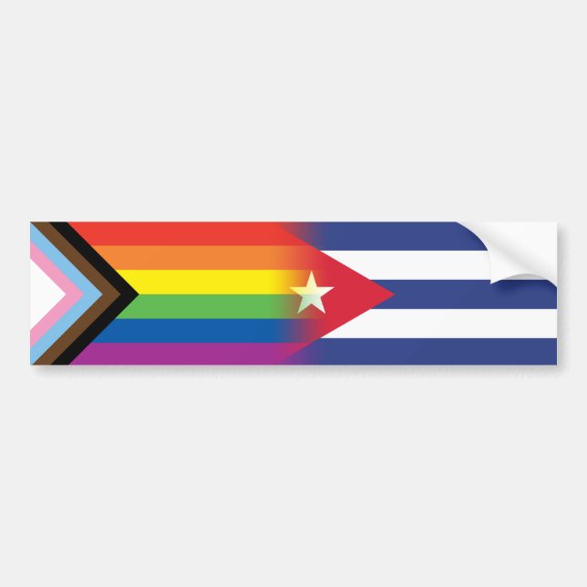 LGBTQ Inclusive Progress Pride Flag Cuban Cuba Bumper Sticker (Front)