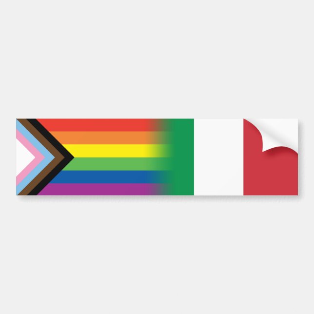 LGBTQ Inclusive Progress Pride Flag Italian Flag Bumper Sticker (Front)