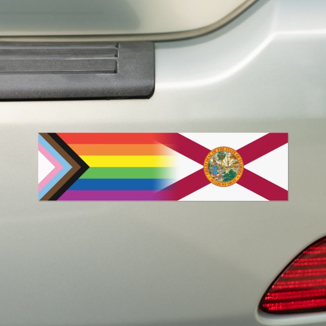 LGBTQ Inclusive Progress Pride Florida Say Gay Bumper Sticker (On Car)