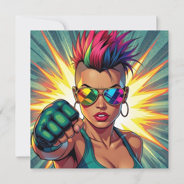 LGBTQ+ Lady in Mohawk Blank Card (Front)