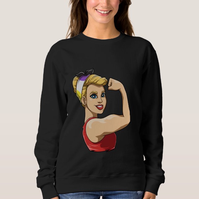LGBTQ Lesbian Feminism Nonbinary Pride Strong Sweatshirt (Front)
