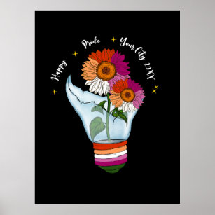 LGBTQ Lesbian Flag Sunflowers in a Light Bulb Poster