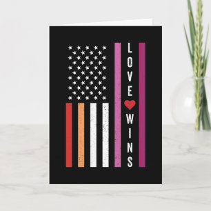 LGBTQ Lesbian Pride Love Wins USA American Flag Card