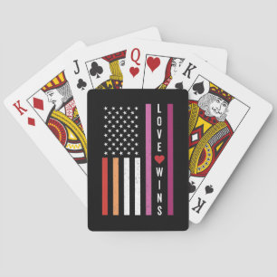 LGBTQ Lesbian Pride Love Wins USA American Flag Playing Cards