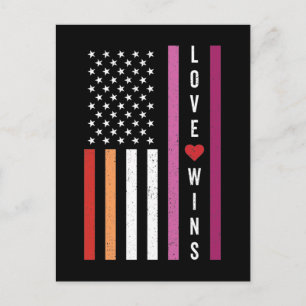 LGBTQ Lesbian Pride Love Wins USA American Flag Postcard