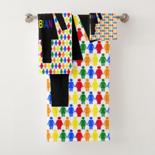 LGBTQ Lesbian Silhouette and Rainbow Ladies Bath Towel Set