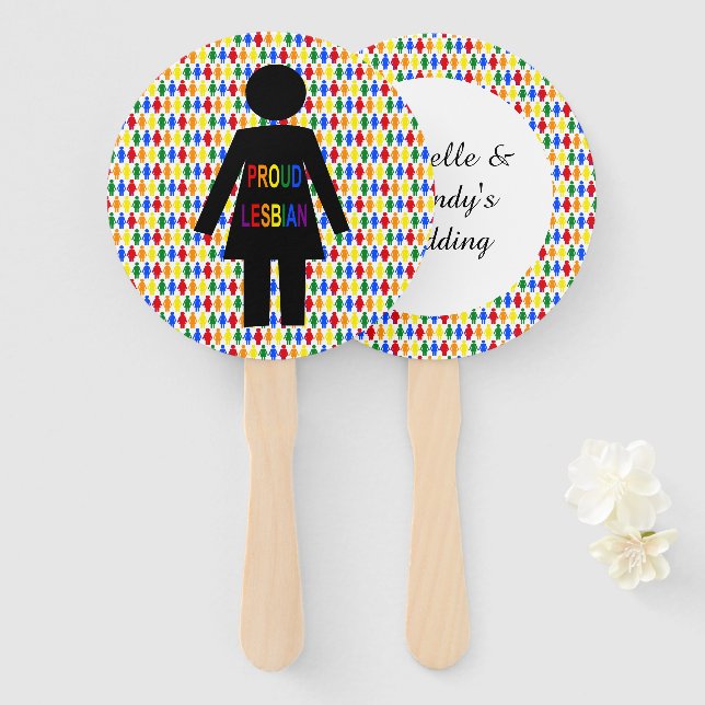 LGBTQ Lesbian Silhouette and Rainbow Ladies Custom Hand Fan (Front and Back)