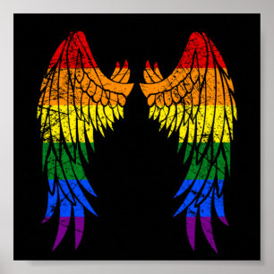 LGBTQ LGBT Angel Wings Colorful Rainbow Gay Poster