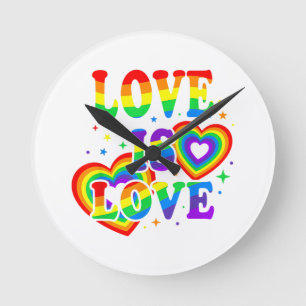 LGBTQ Love is Love Gay Pride LGBT Rainbow Flag Round Clock